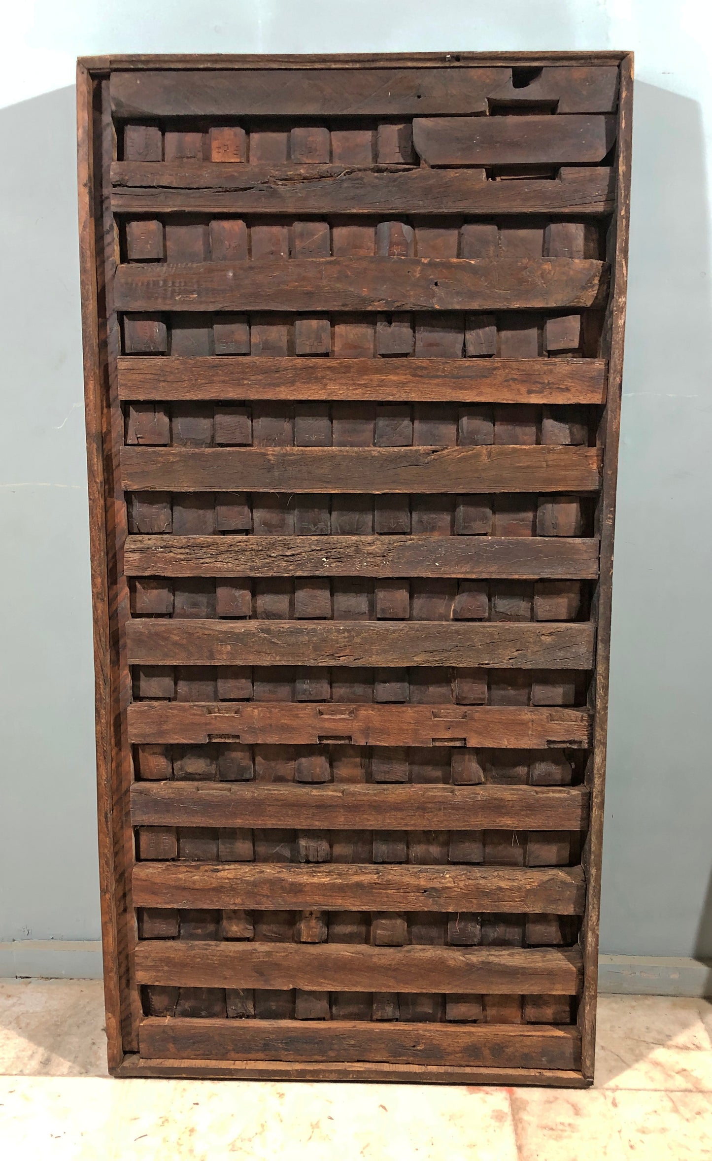 Antique Teak Wood Ceiling Panel Large 3x6 feet Original Fine Carved Painted