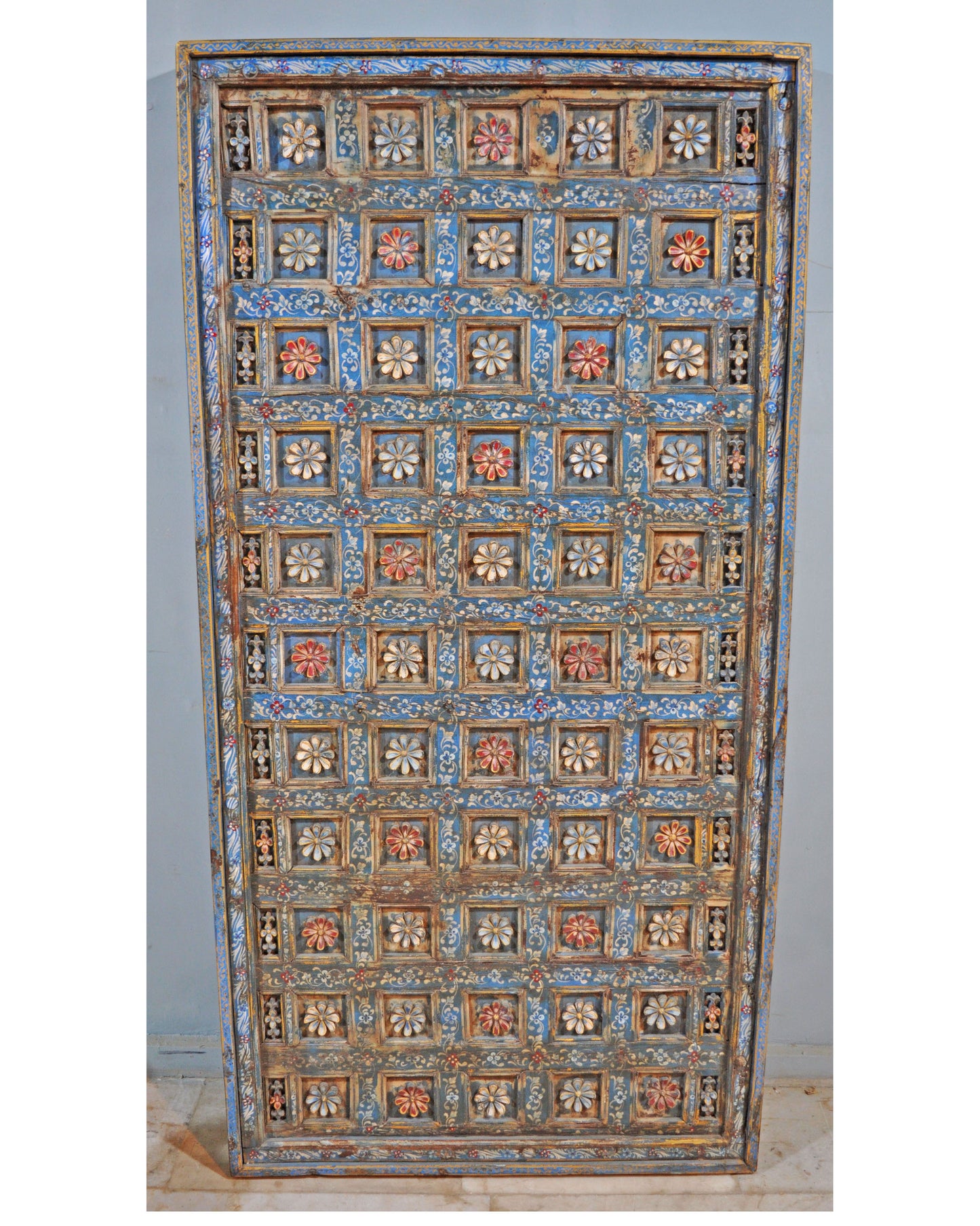 Antique Teak Wood Ceiling Panel Large 3x6 feet Original Fine Carved Painted