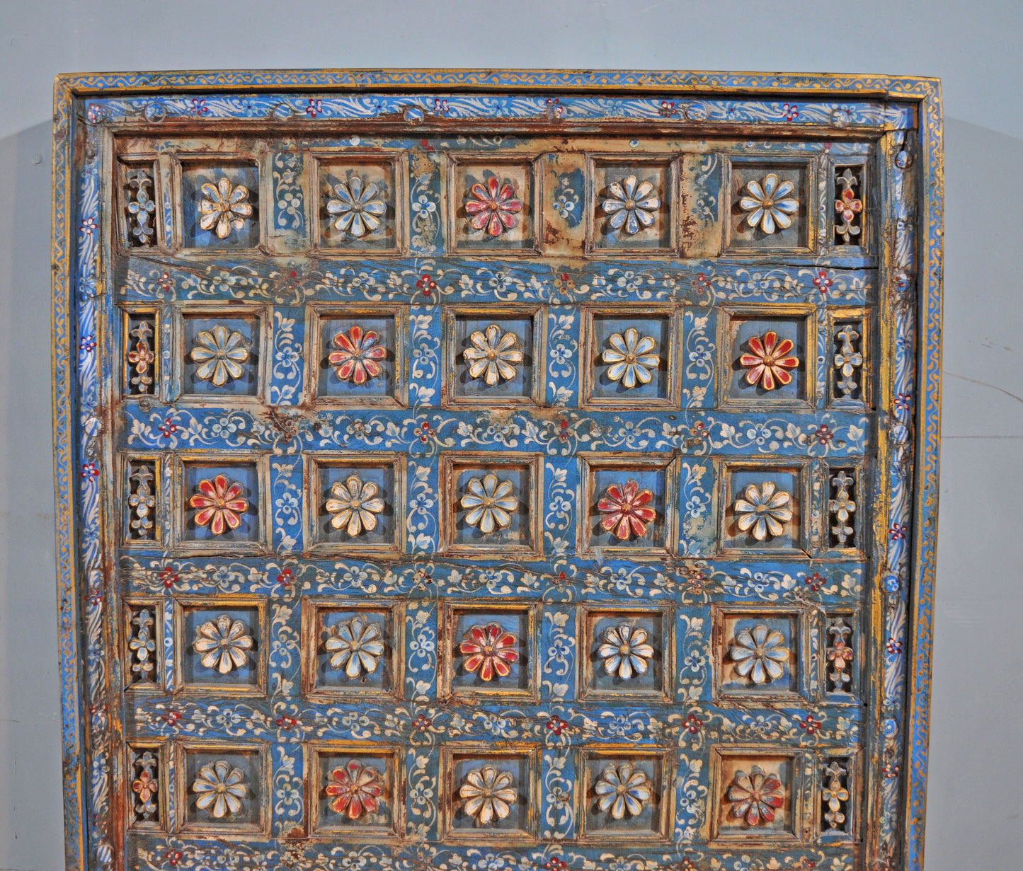 Antique Teak Wood Ceiling Panel Large 3x6 feet Original Fine Carved Painted