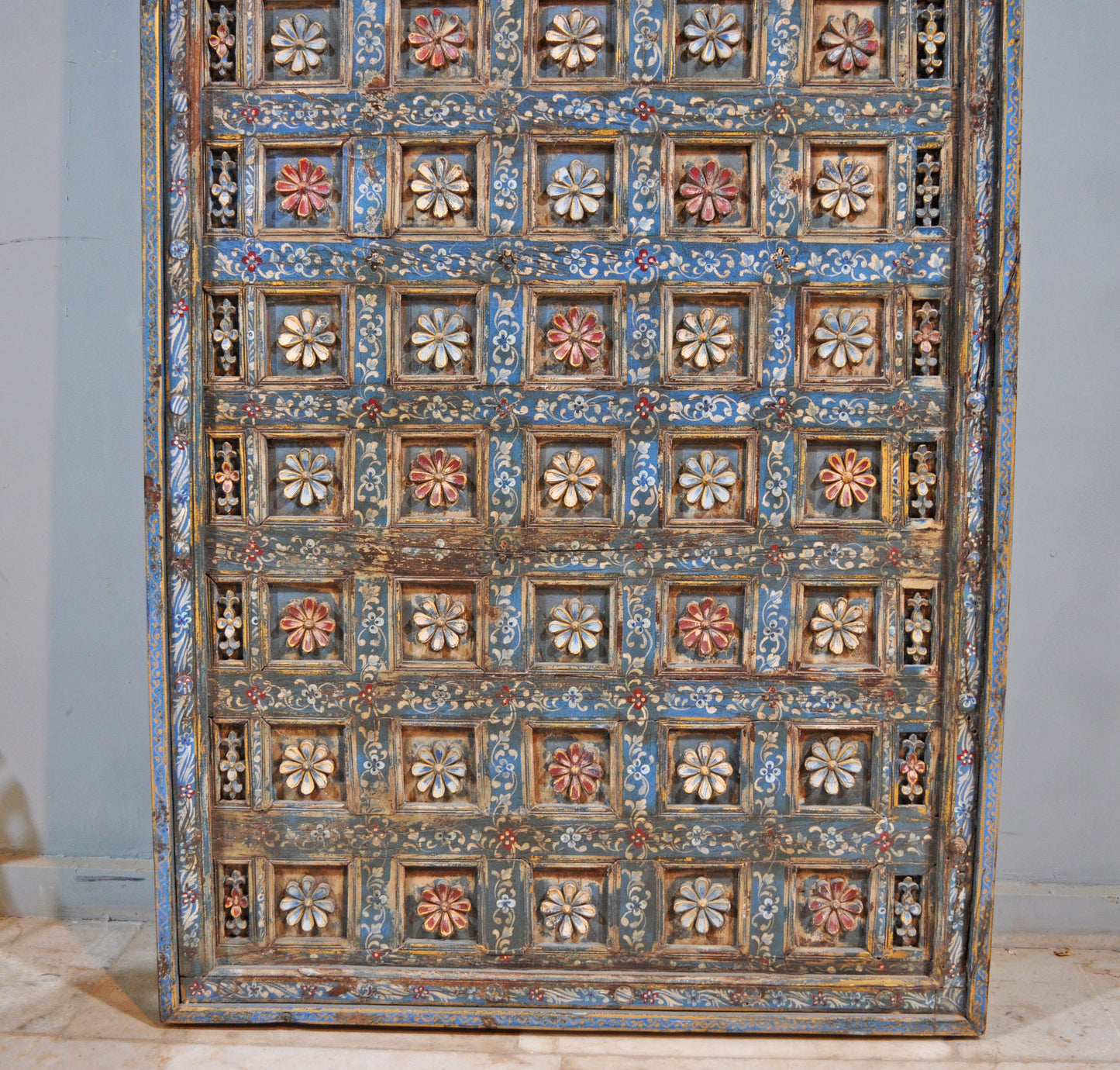 Antique Teak Wood Ceiling Panel Large 3x6 feet Original Fine Carved Painted