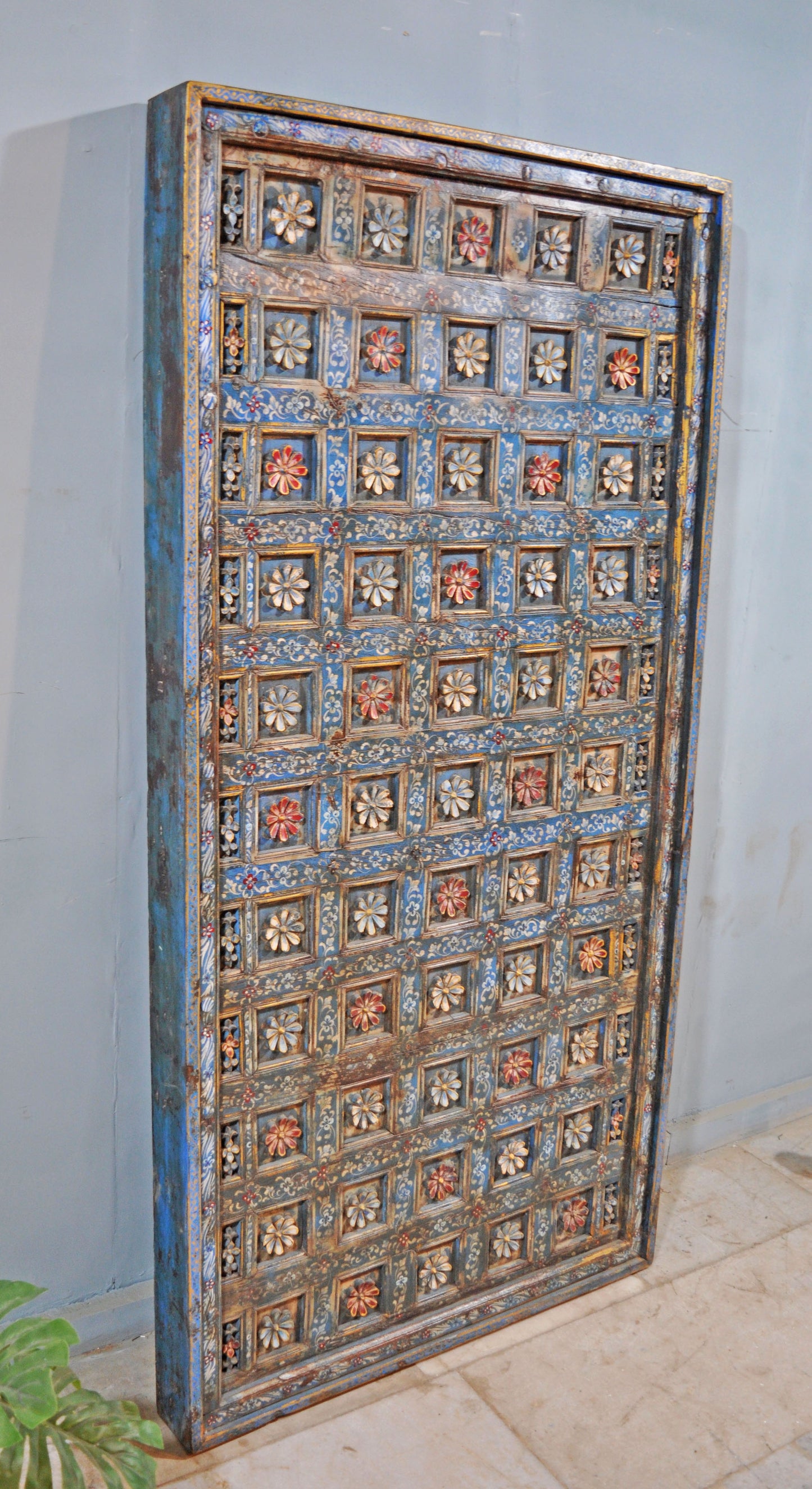 Antique Teak Wood Ceiling Panel Large 3x6 feet Original Fine Carved Painted