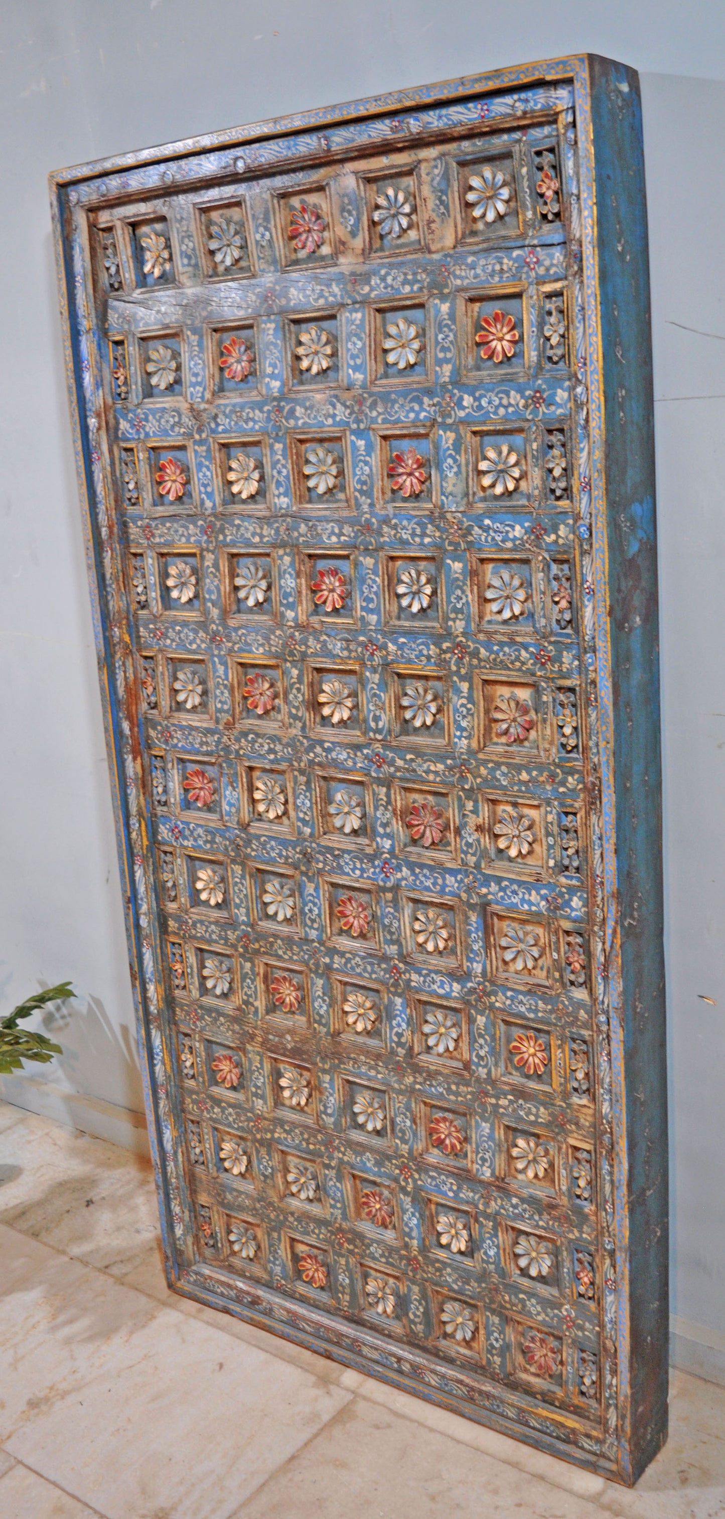 Antique Teak Wood Ceiling Panel Large 3x6 feet Original Fine Carved Painted
