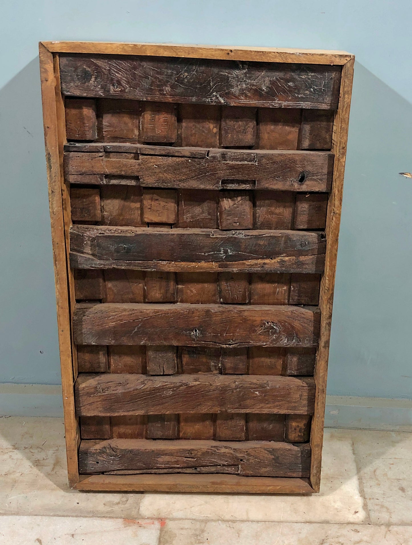 Antique Teak Wood Ceiling Panel Original Old Fine Floral Carved Rustic Painted