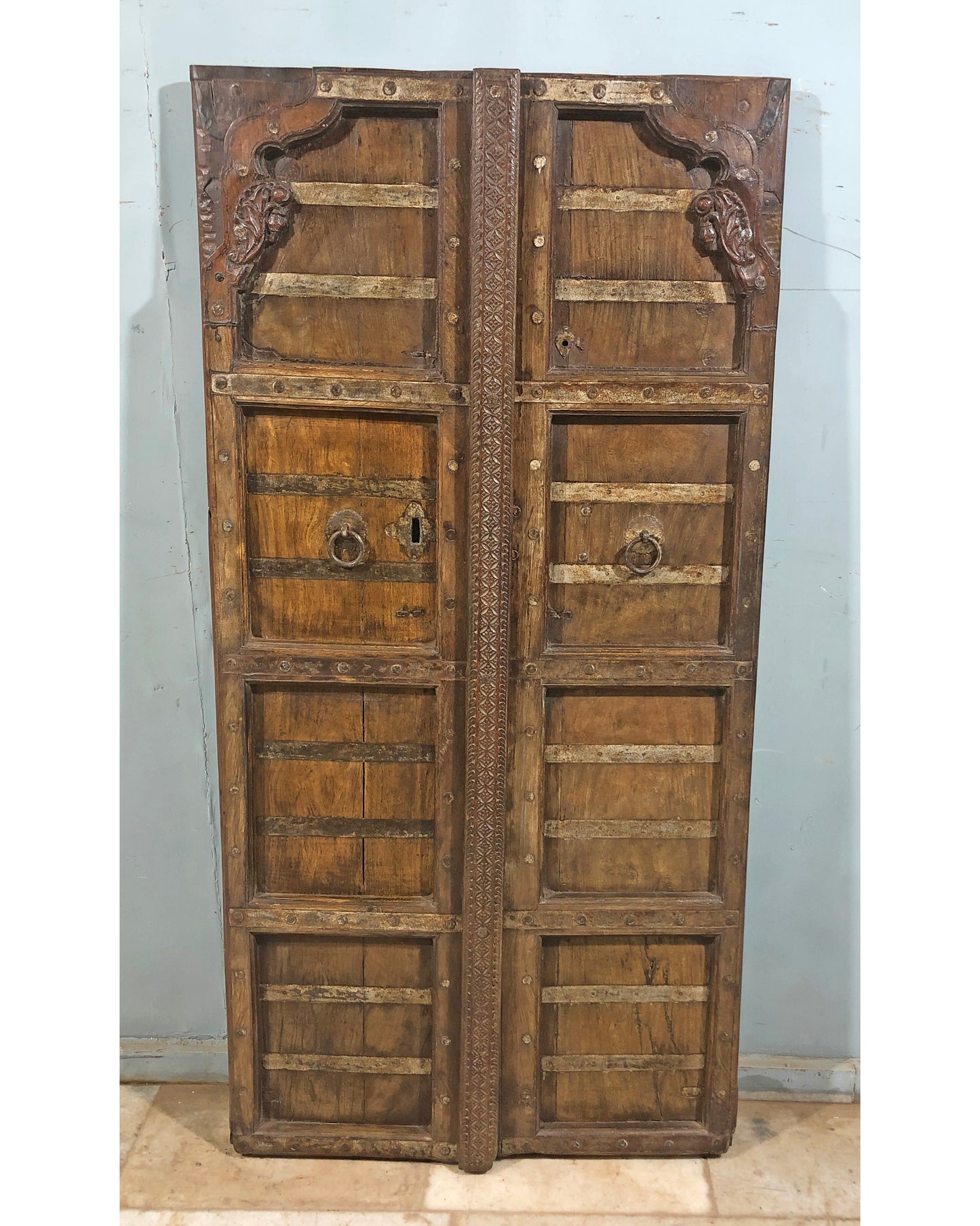 Antique Teak Wood Big Size Wall Décor Door Panel Original Old Hand Carved 3x6 feet