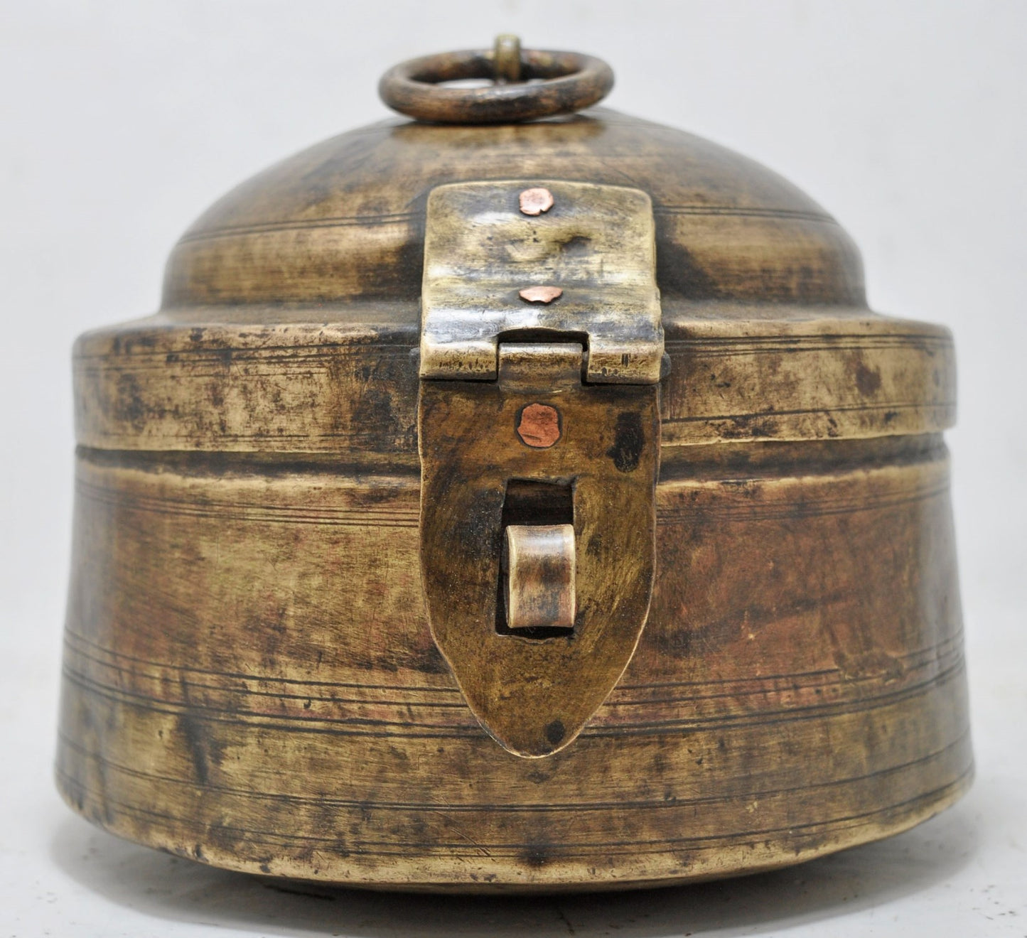 Antique Brass Round Food Storage Box Original Old Hand Crafted Engraved