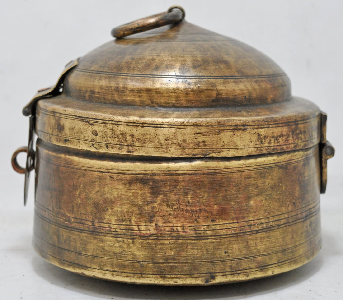 Antique Brass Round Food Storage Box Original Old Hand Crafted Engraved