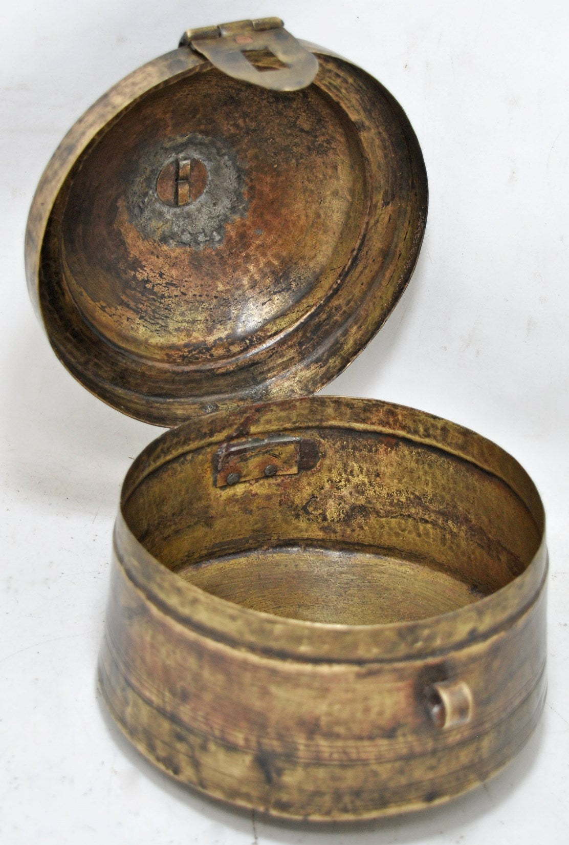 Antique Brass Round Food Storage Box Original Old Hand Crafted Engraved
