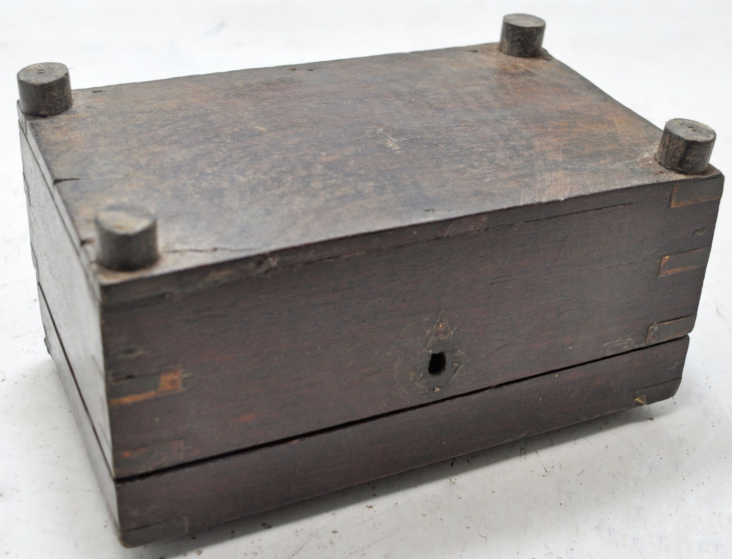 Antique Wooden Perfume Bottles Jewellery Box Original Old Hand Crafted Brass Inlaid