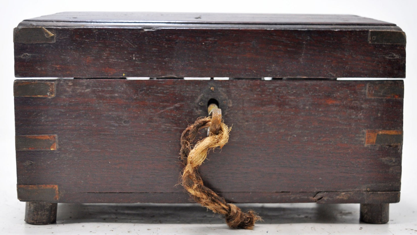 Antique Wooden Perfume Bottles Jewellery Box Original Old Hand Crafted Brass Inlaid
