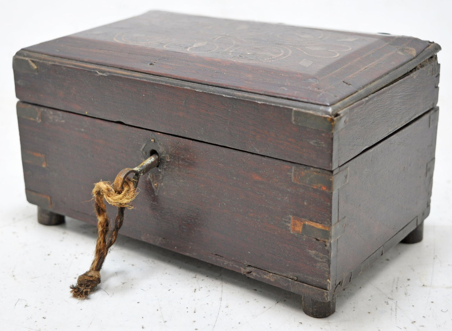 Antique Wooden Perfume Bottles Jewellery Box Original Old Hand Crafted Brass Inlaid