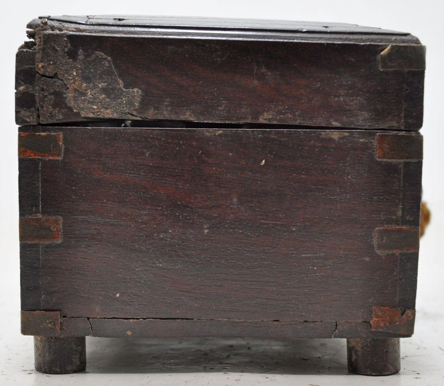 Antique Wooden Perfume Bottles Jewellery Box Original Old Hand Crafted Brass Inlaid
