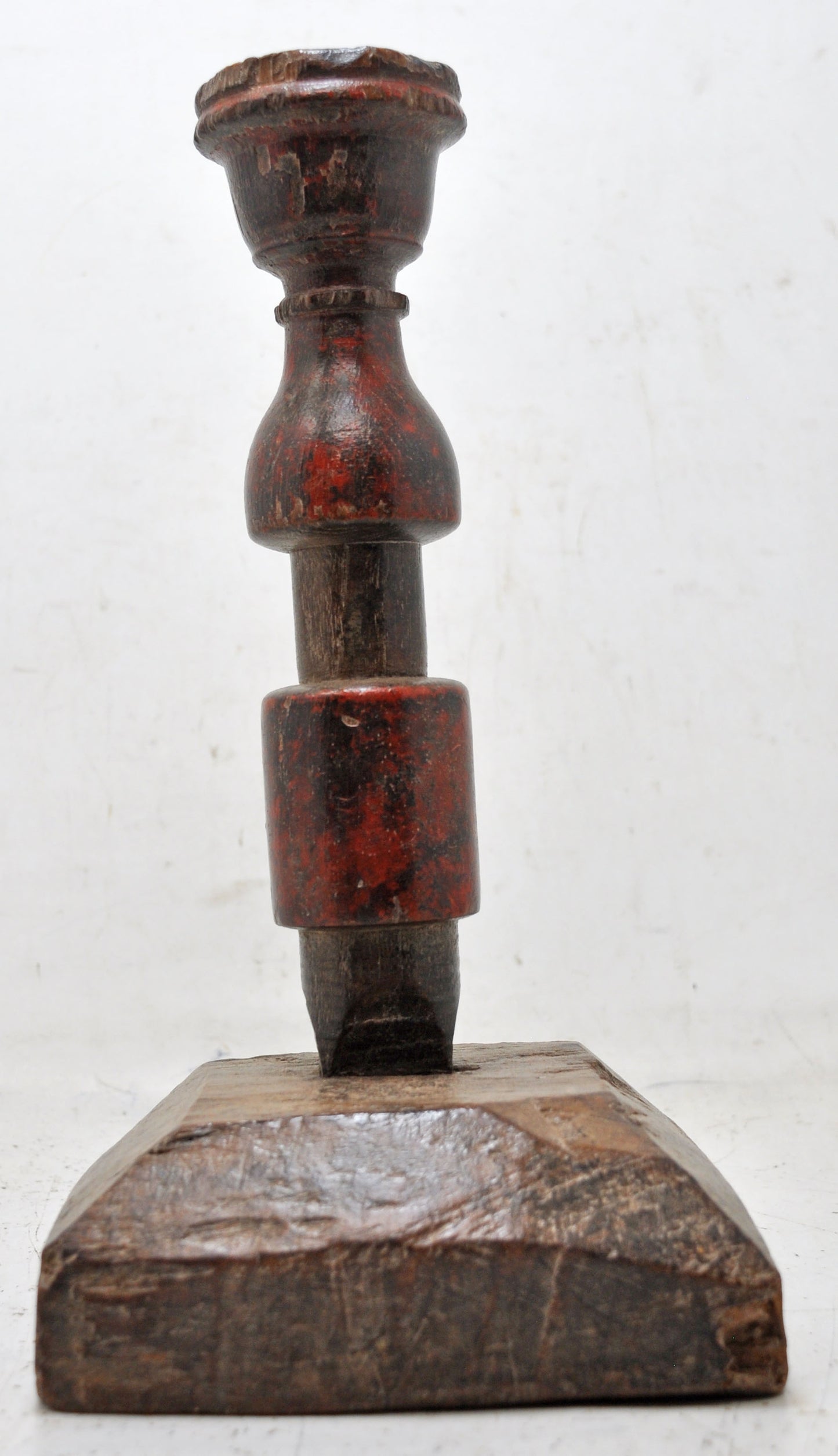 Antique Wooden Candle Holder Stand Original Old Hand Carved