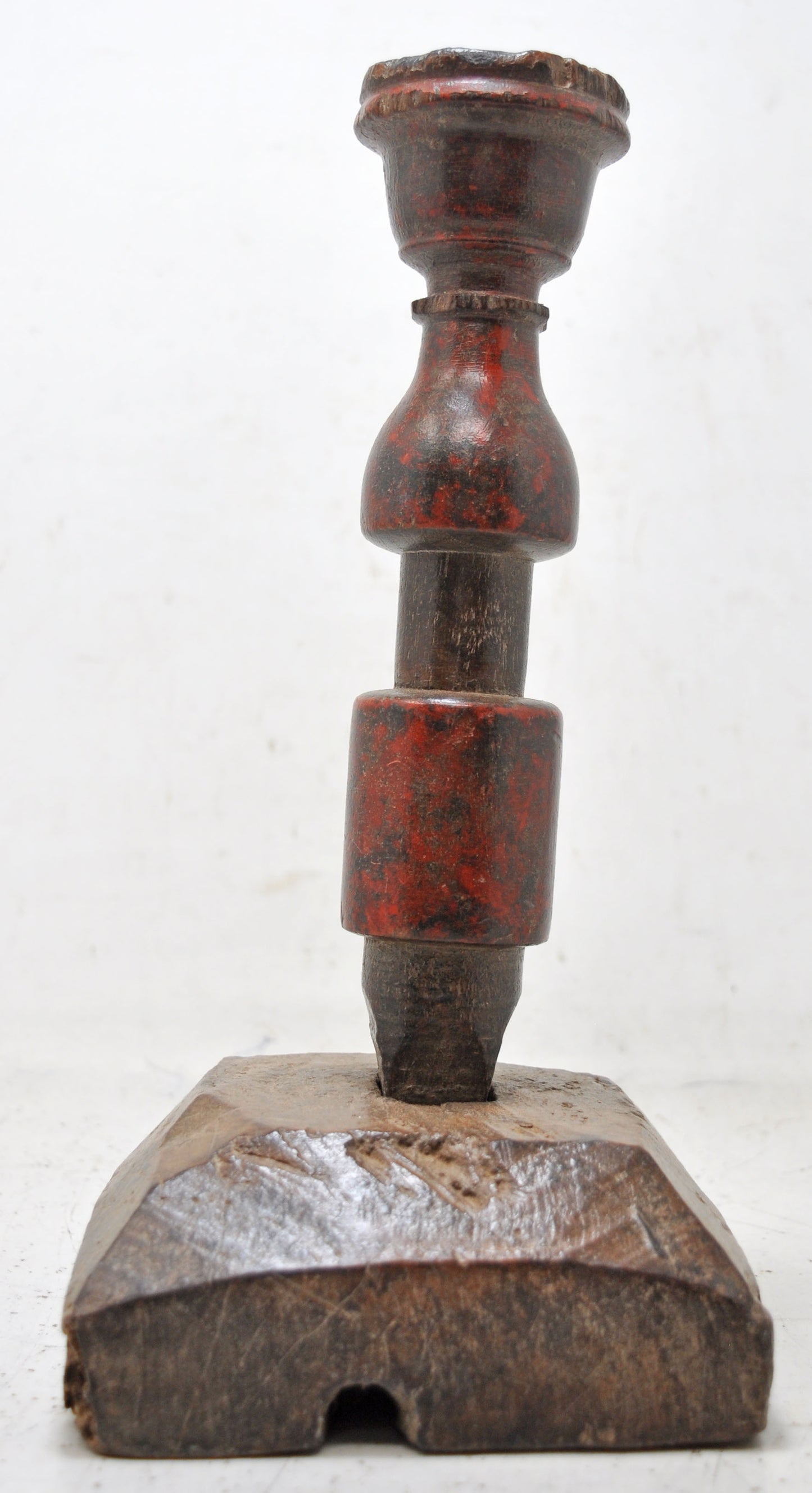 Antique Wooden Candle Holder Stand Original Old Hand Carved