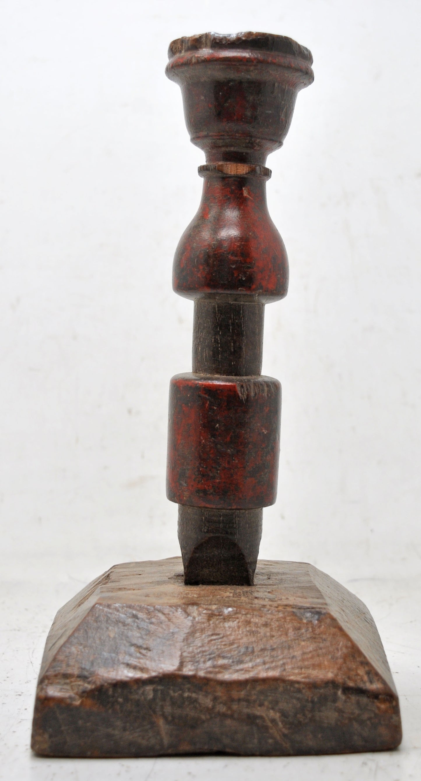 Antique Wooden Candle Holder Stand Original Old Hand Carved