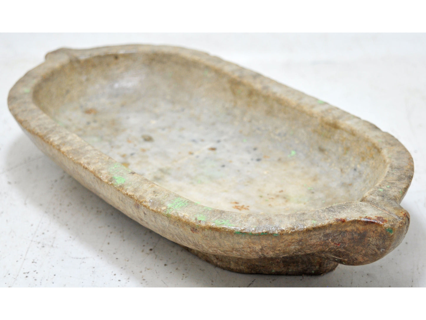 Antique Sand Stone Oval Kharal Bowl Original Old Hand Carved