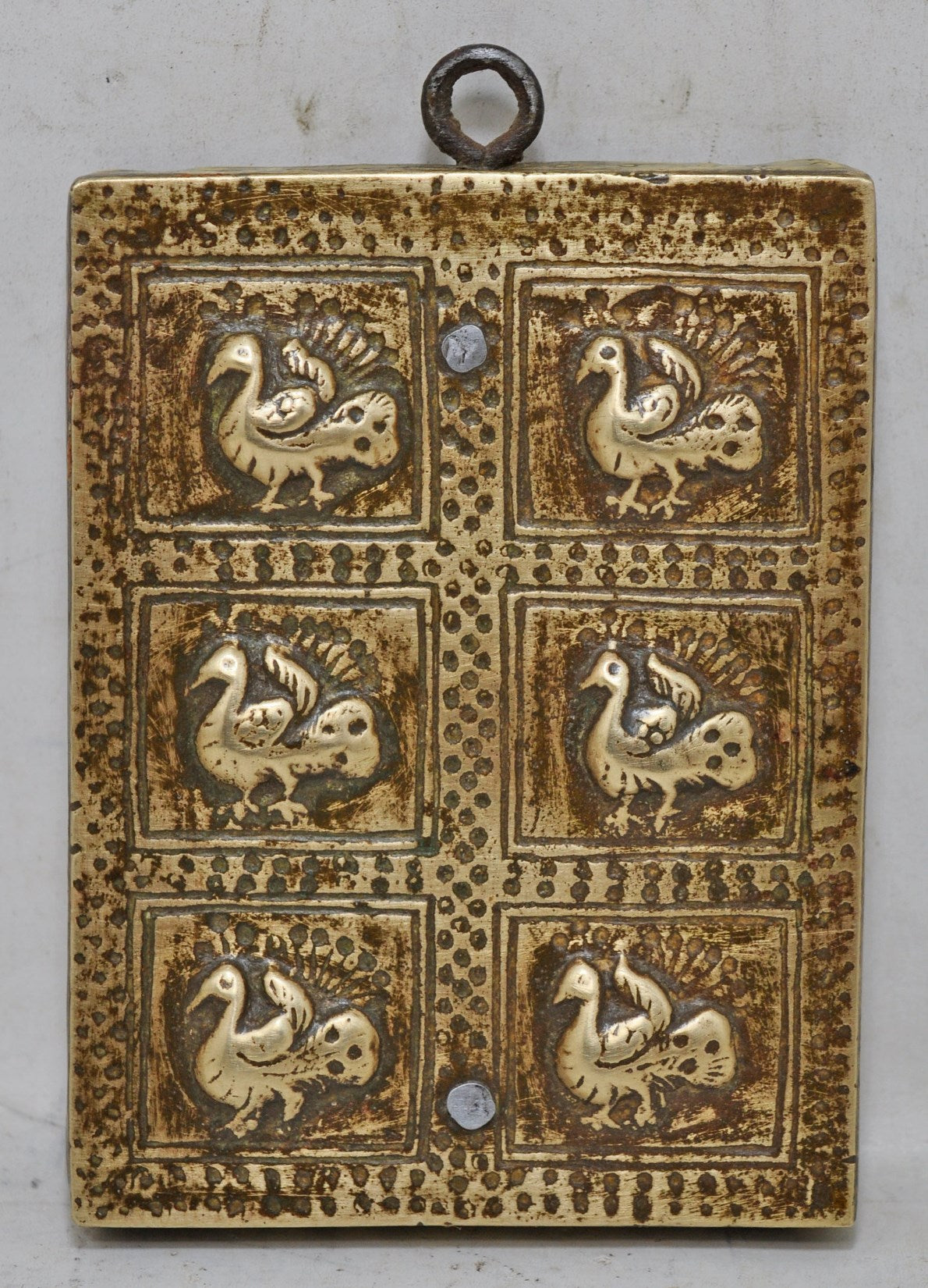 Antique Brass Small Birds Panel Original Old Hand Crafted Fine Engraved