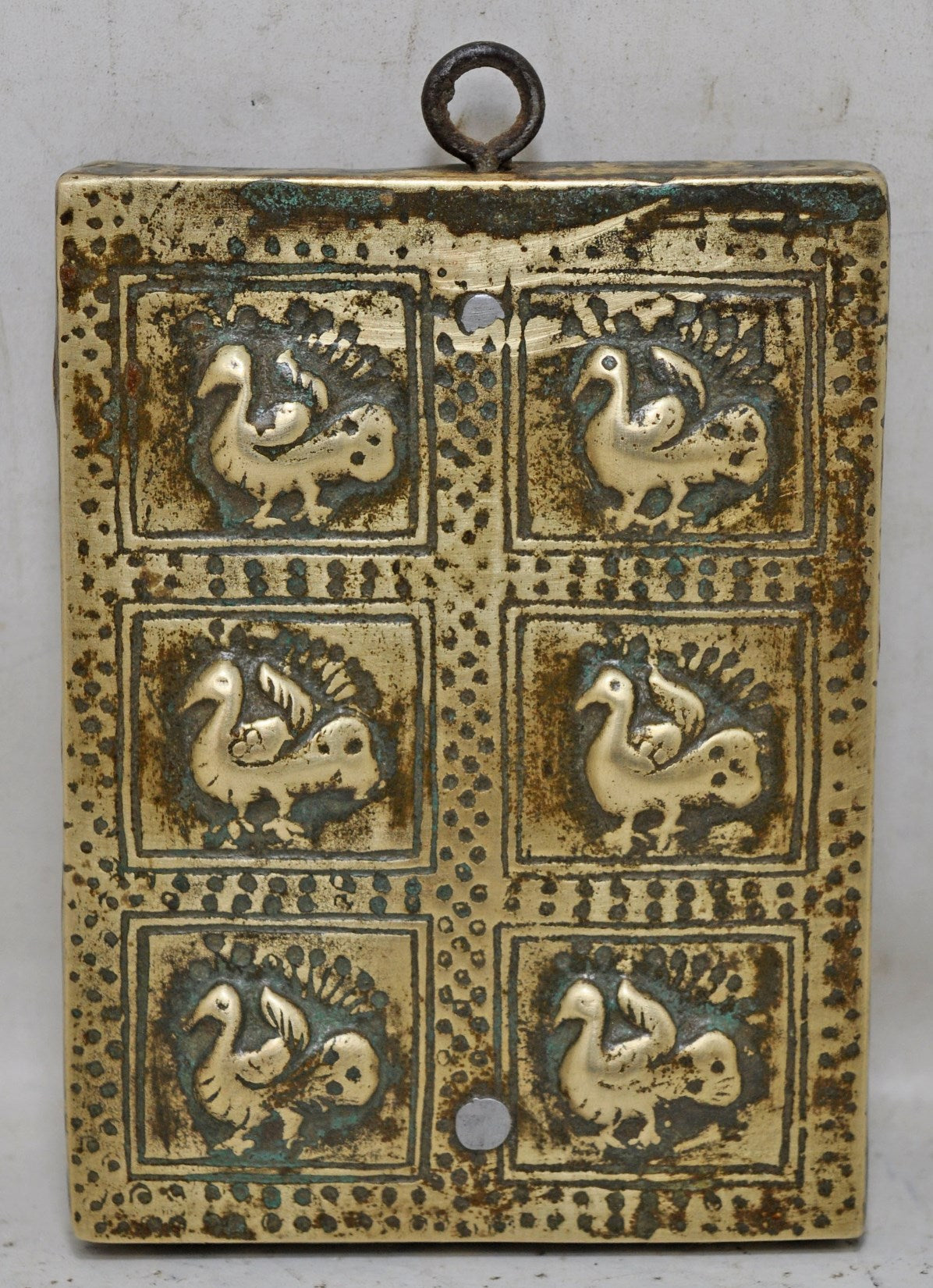 Antique Brass Small Birds Panel Original Old Hand Crafted Fine Engraved
