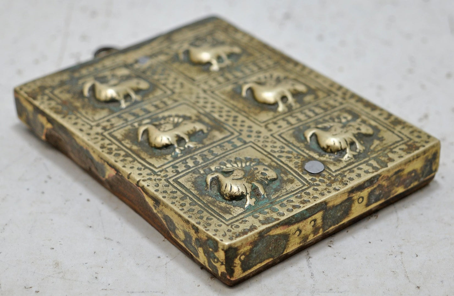 Antique Brass Small Birds Panel Original Old Hand Crafted Fine Engraved