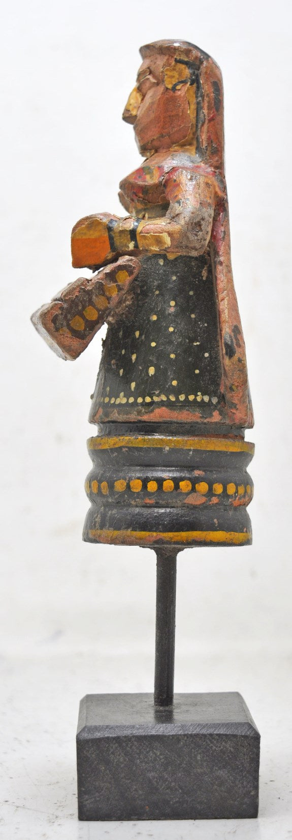 Antique Wooden Woman Figurine Orignal Old Hand Carved Painted