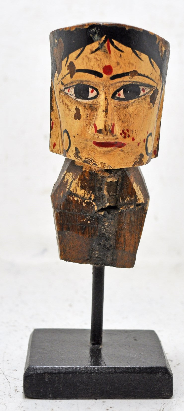 Vintage Wooden Puppet Head Bust Figurine Original Old Hand Carved Painted