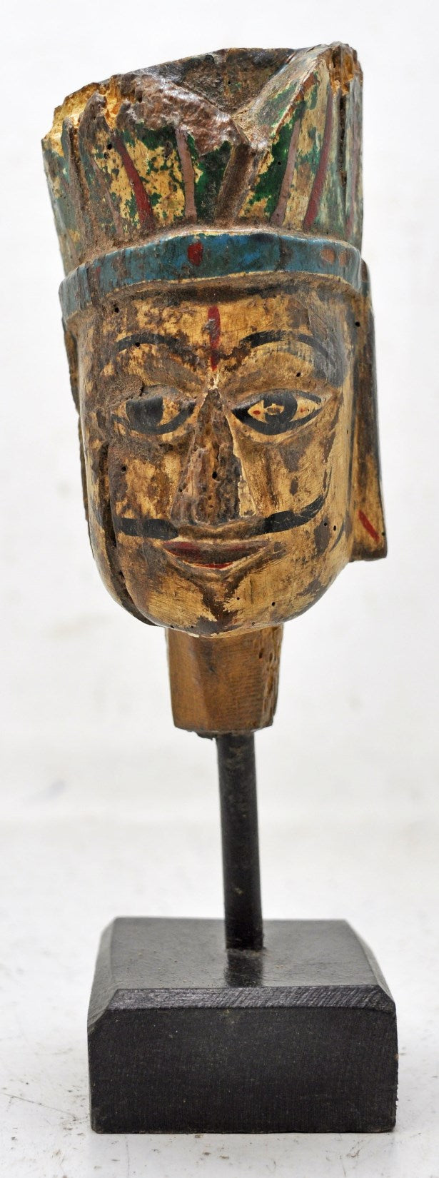 Vintage Wooden Puppet Head Bust Figurine Original Old Hand Carved Painted