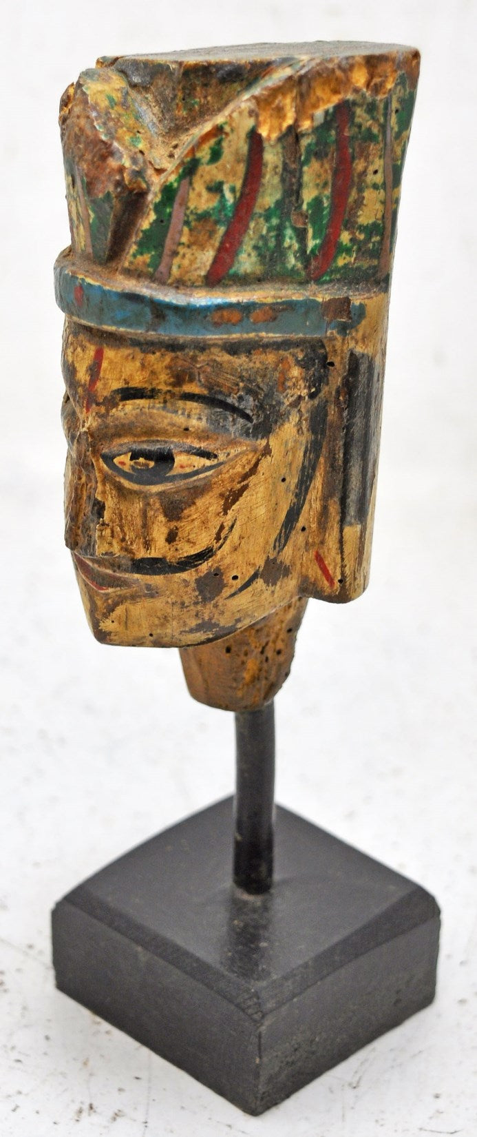 Vintage Wooden Puppet Head Bust Figurine Original Old Hand Carved Painted