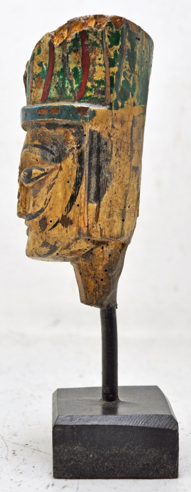Vintage Wooden Puppet Head Bust Figurine Original Old Hand Carved Painted