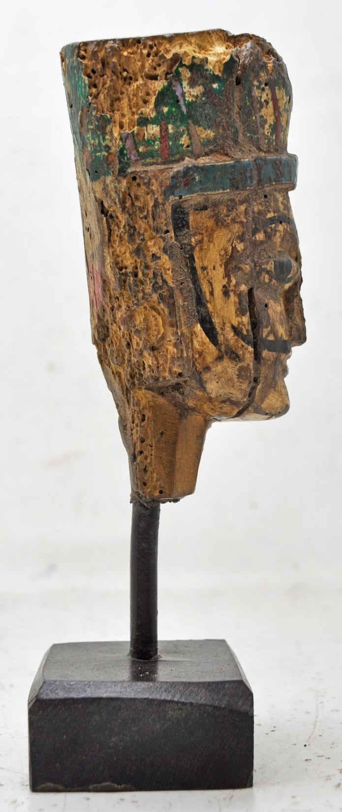 Vintage Wooden Puppet Head Bust Figurine Original Old Hand Carved Painted