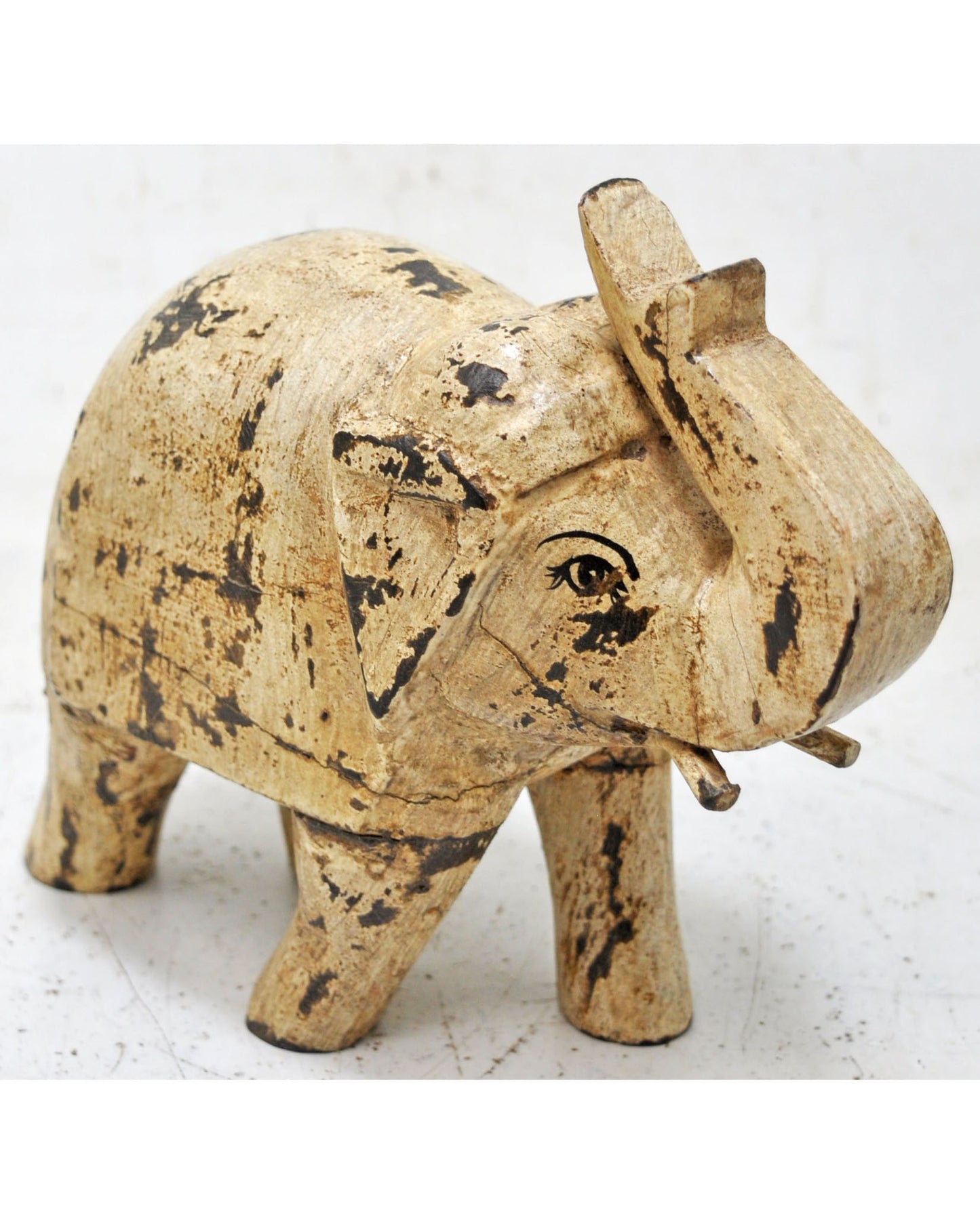 Vintage Wooden Elephant Figurine Original Old Hand Carved Painted