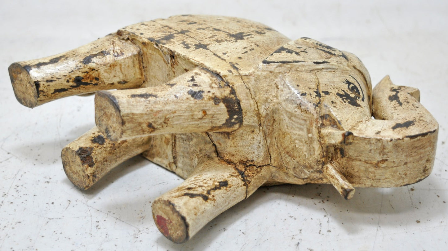 Vintage Wooden Elephant Figurine Original Old Hand Carved Painted