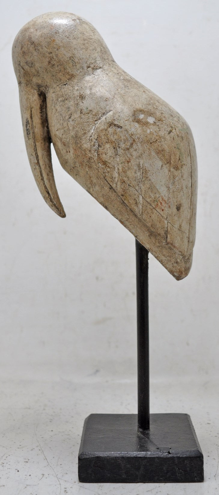 Vintage Wooden Bird Figurine on Stand Original Old Hand Carved Painted