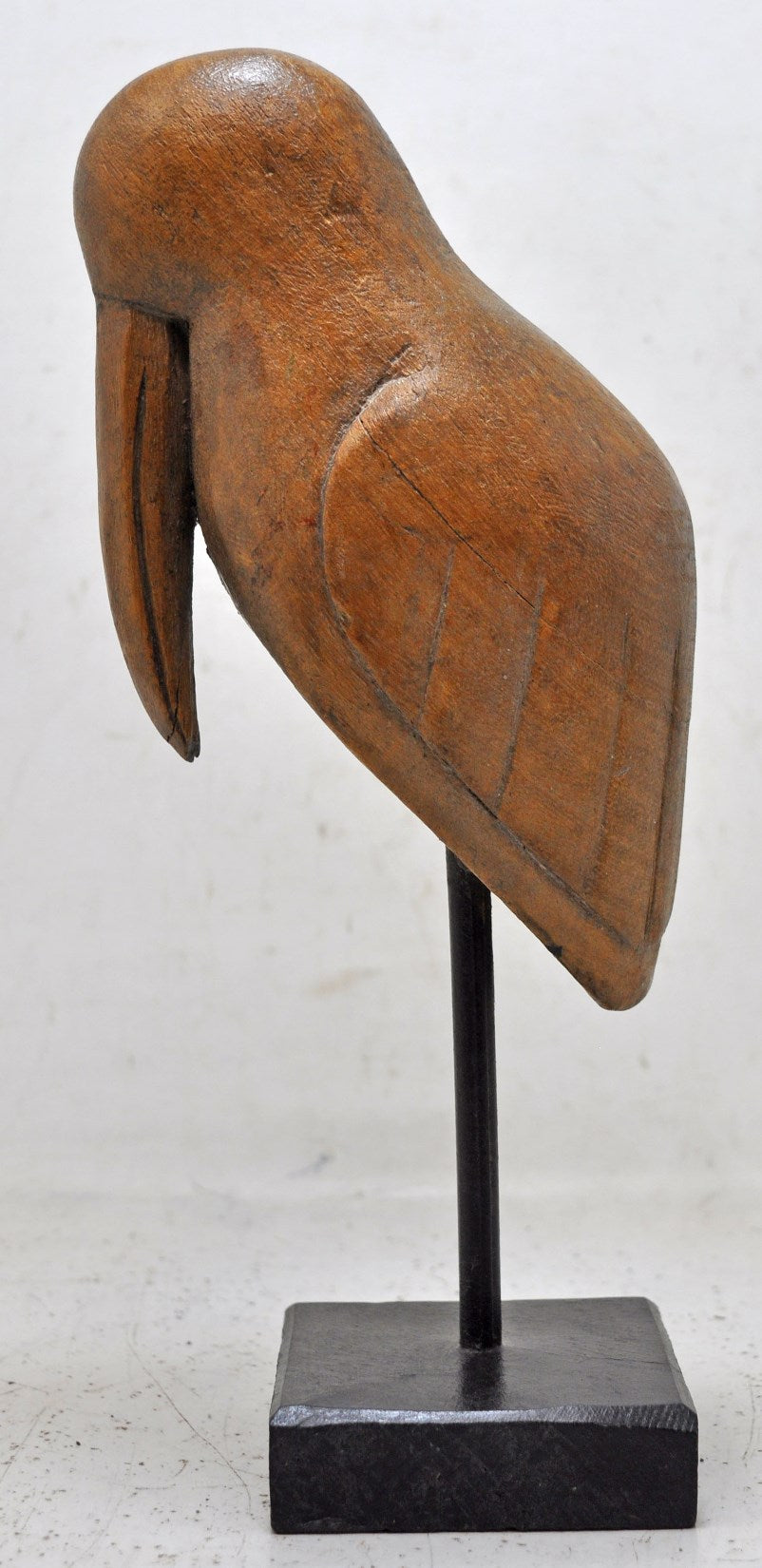Vintage Wooden Bird Figurine on Stand Original Old Hand Carved