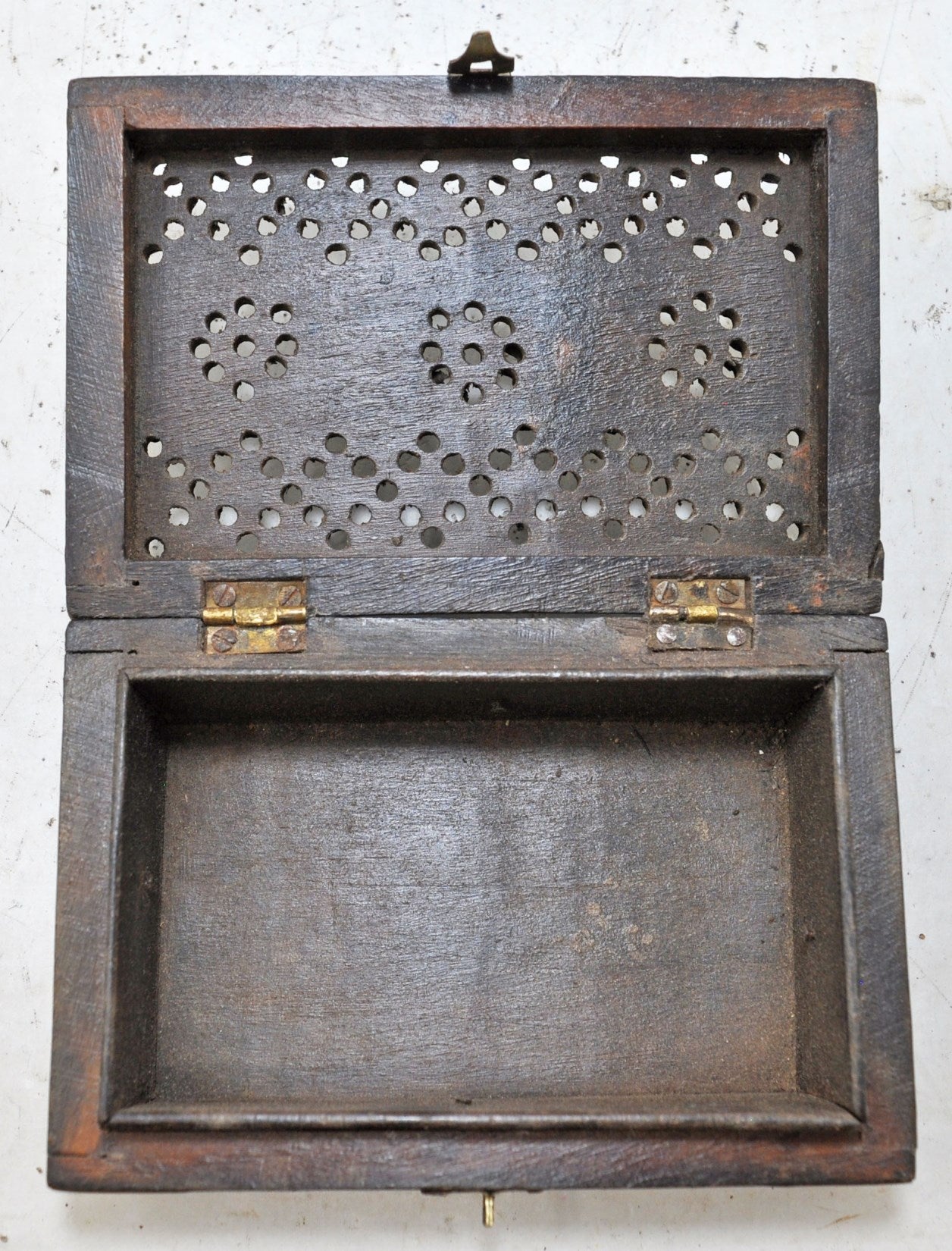 Antique Wooden Brass Fitted Jewellery Box Original Old Hand Crafted Carved