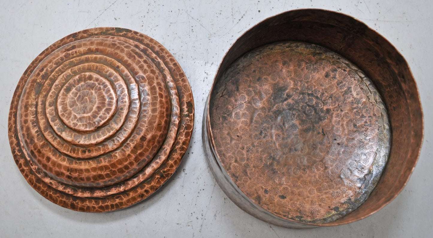 Antique Copper Round Chapati Bread Food Box Original Old Hand Crafted