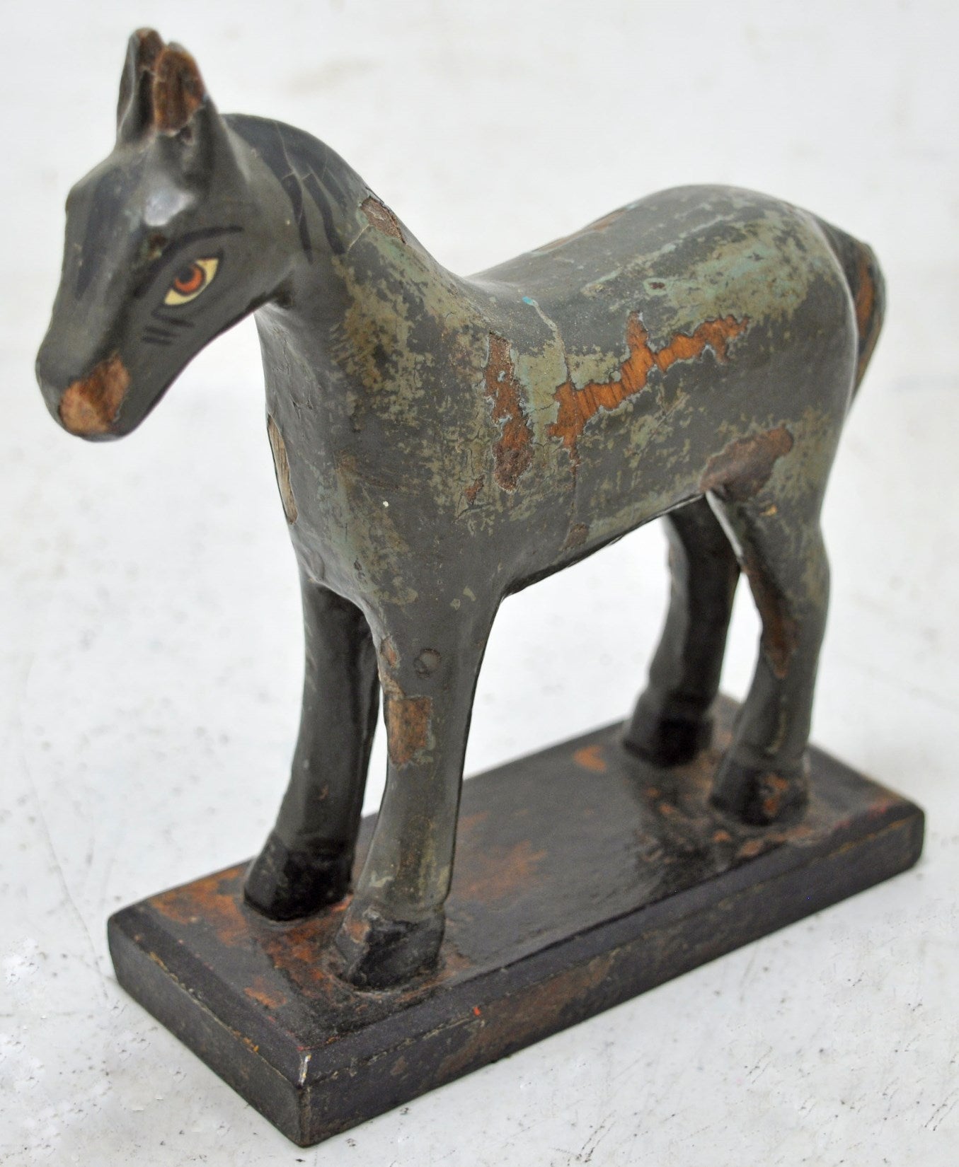 Vintage Wooden Standing Horse Figurine Original Old Hand Carved