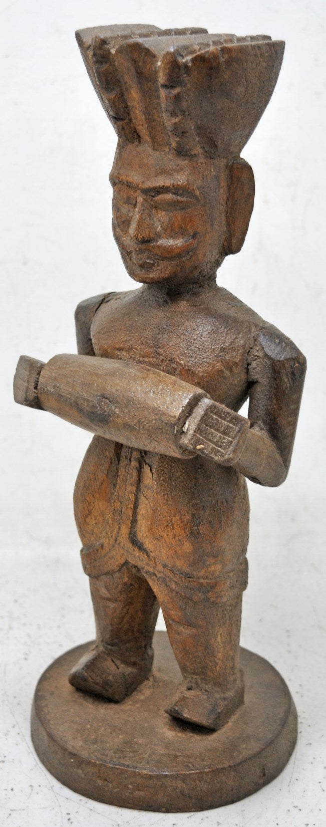 Antique Wooden Large Size Musician Man Figurine Original Old Fine Hand Carved