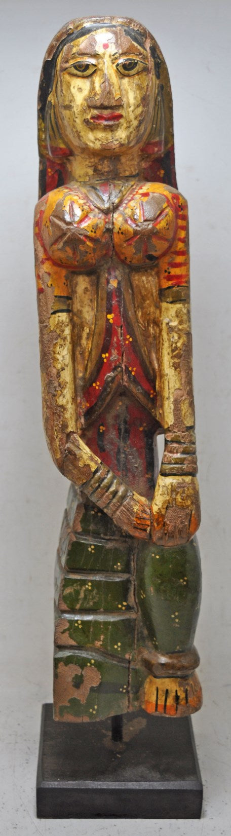 Antique Wooden Large Size Tall Woman Lady Figurine Original Old Fine Painted Carved