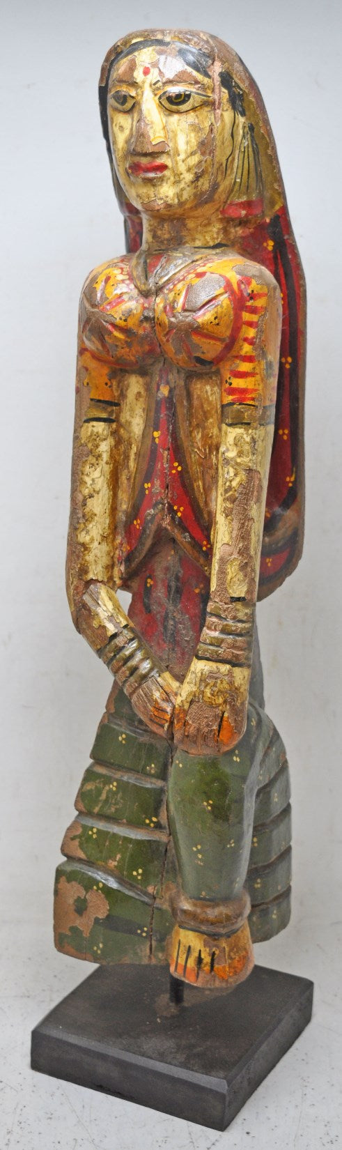 Antique Wooden Large Size Tall Woman Lady Figurine Original Old Fine Painted Carved