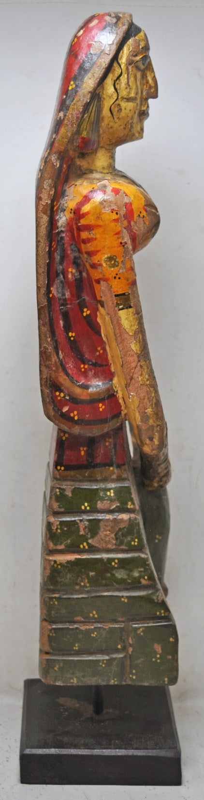 Antique Wooden Large Size Tall Woman Lady Figurine Original Old Fine Painted Carved