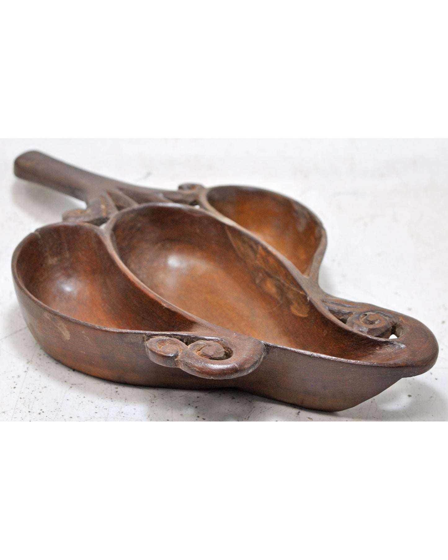 Antique Wooden 3 Compartments Bowl Original Old Hand Carved