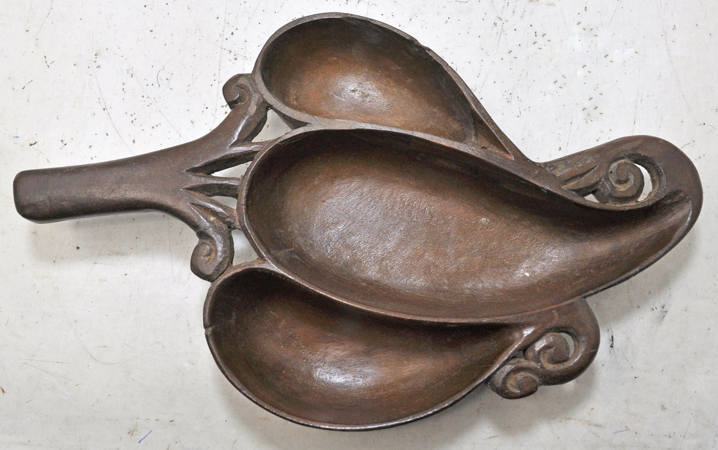 Antique Wooden 3 Compartments Bowl Original Old Hand Carved