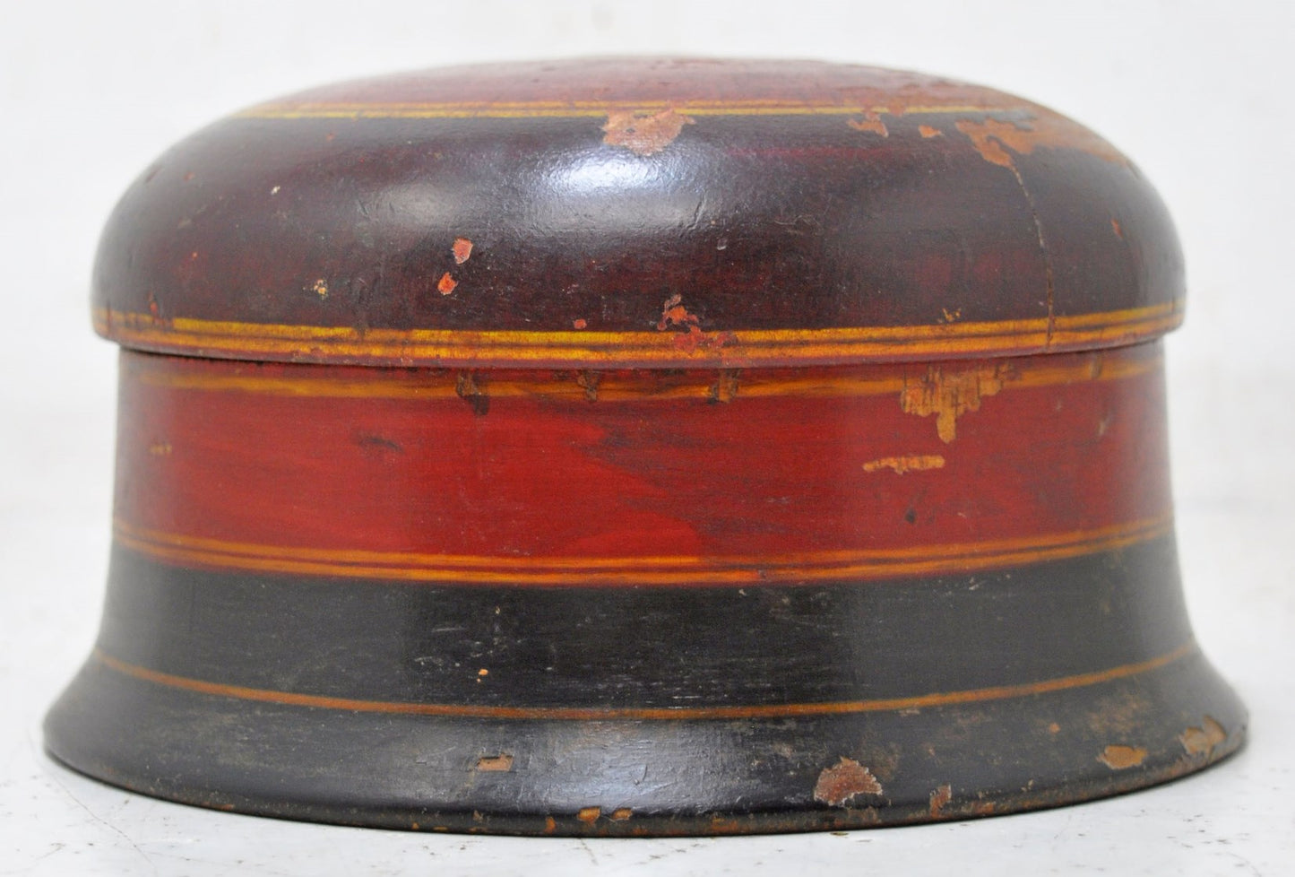 Antique Wooden Kum Kum Powder Tika Box Original Old Hand Carved Lacquer Painted