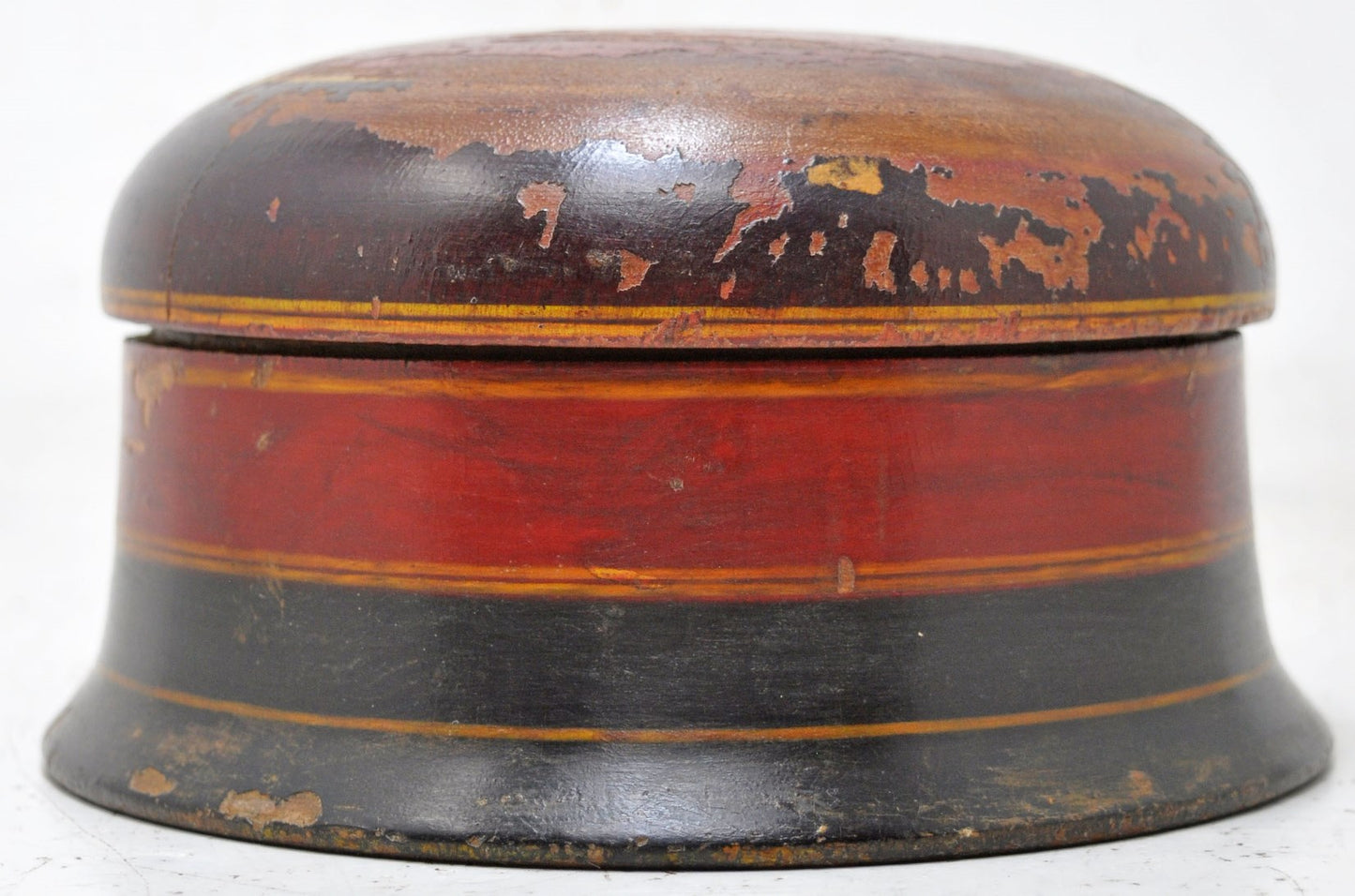 Antique Wooden Kum Kum Powder Tika Box Original Old Hand Carved Lacquer Painted