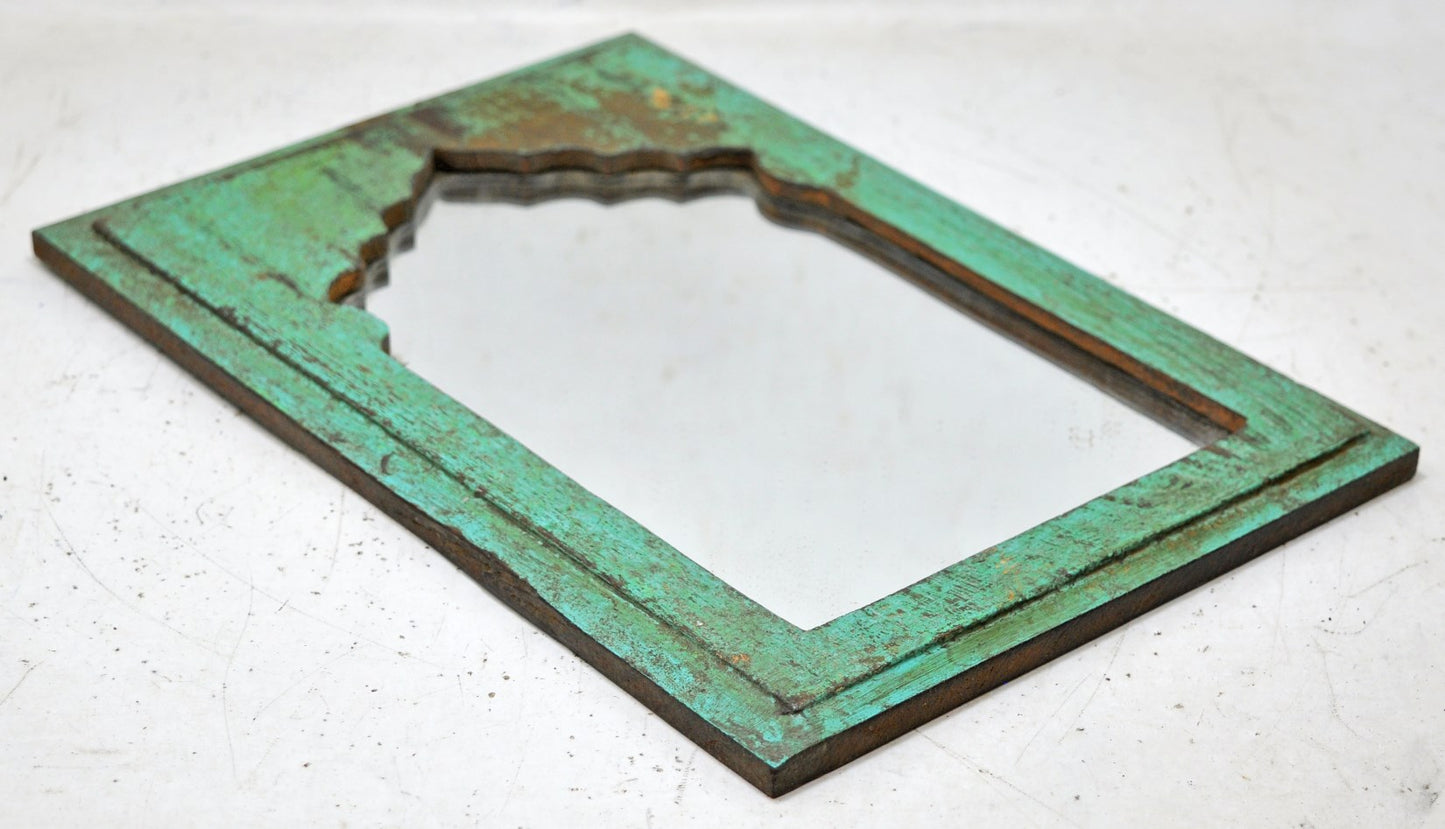 Salvage Reclaimed Wood Wall Décor Arch Shaped Mirror Frame Rustic Polychrome