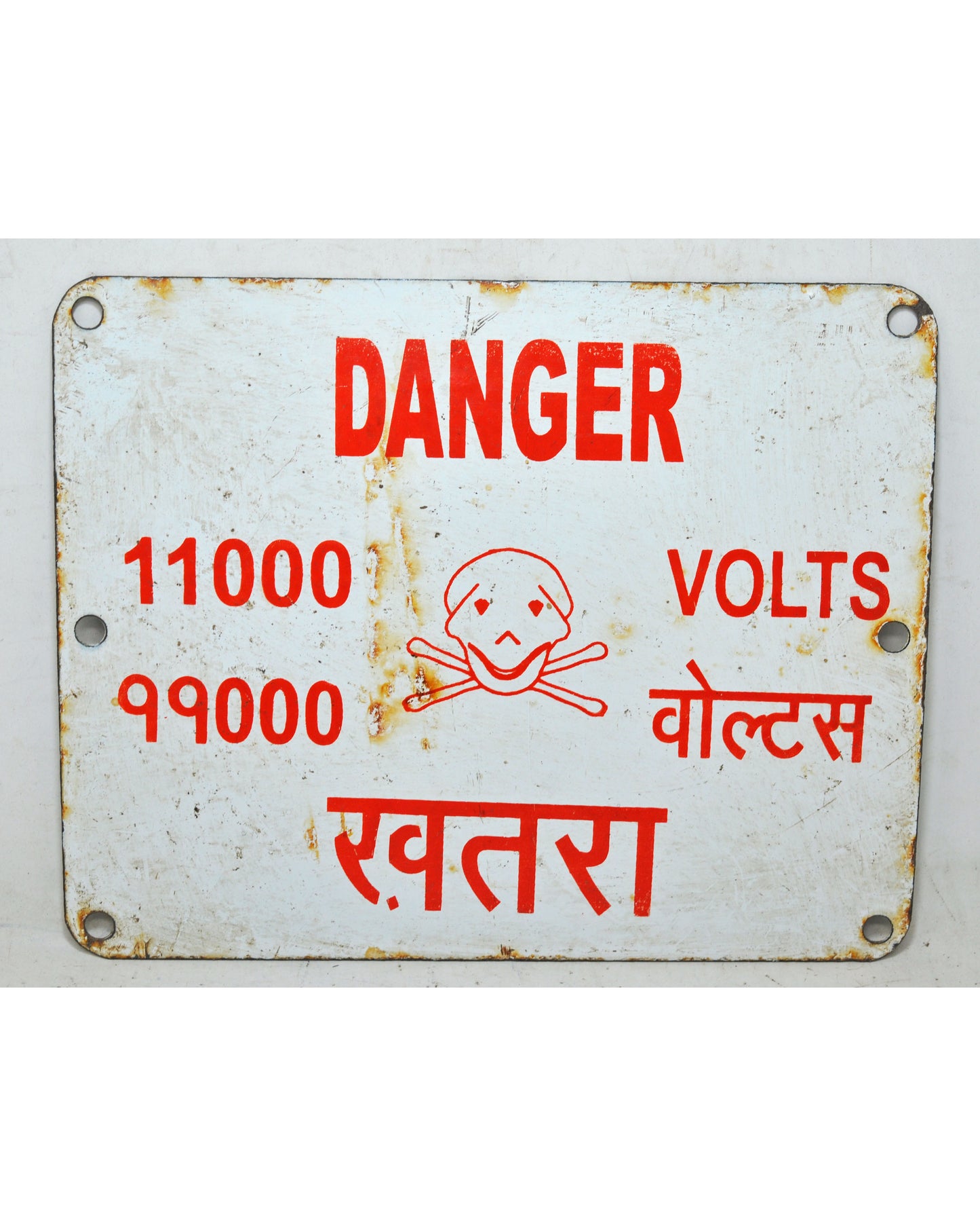 Vintage Iron Enamel Porcelain Danger Signboard 11000 Volts Original Old Hand Crafted