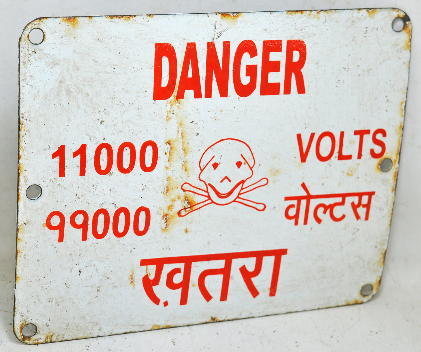 Vintage Iron Enamel Porcelain Danger Signboard 11000 Volts Original Old Hand Crafted