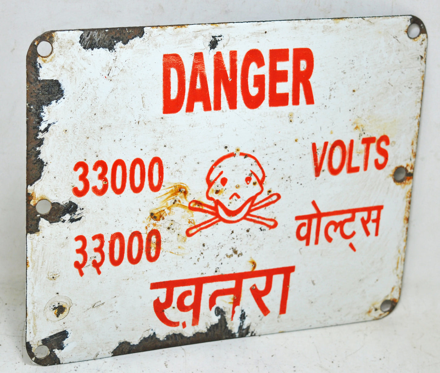 Vintage Iron Enamel Porcelain Danger Signboard 33000 Volts Original Old Hand Crafted