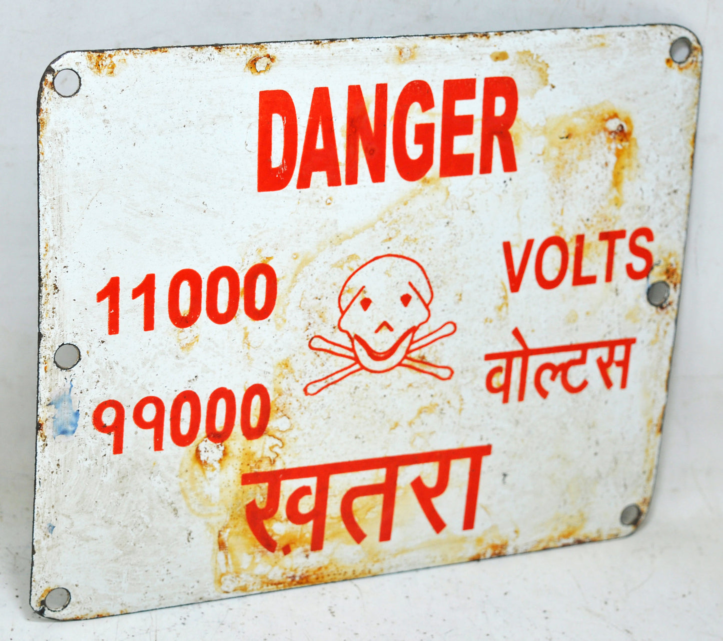 Vintage Iron Enamel Porcelain Danger Signboard 11000 Volts Original Old Hand Crafted