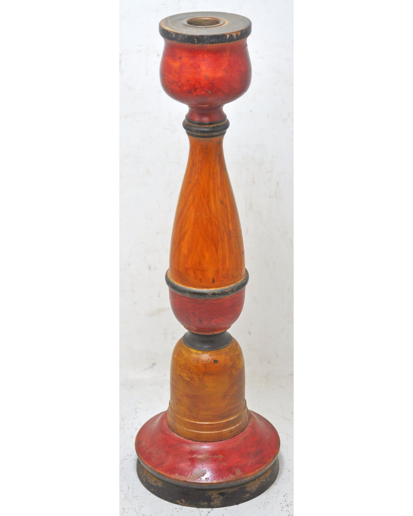 Vintage Wooden Candle Stick Stand Holder Original Old Hand Carved Lacquer Painted