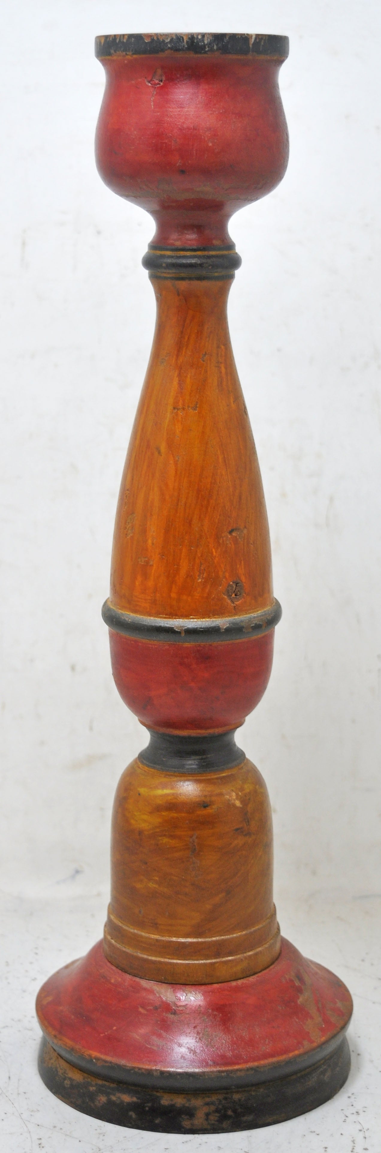Vintage Wooden Candle Stick Stand Holder Original Old Hand Carved Lacquer Painted